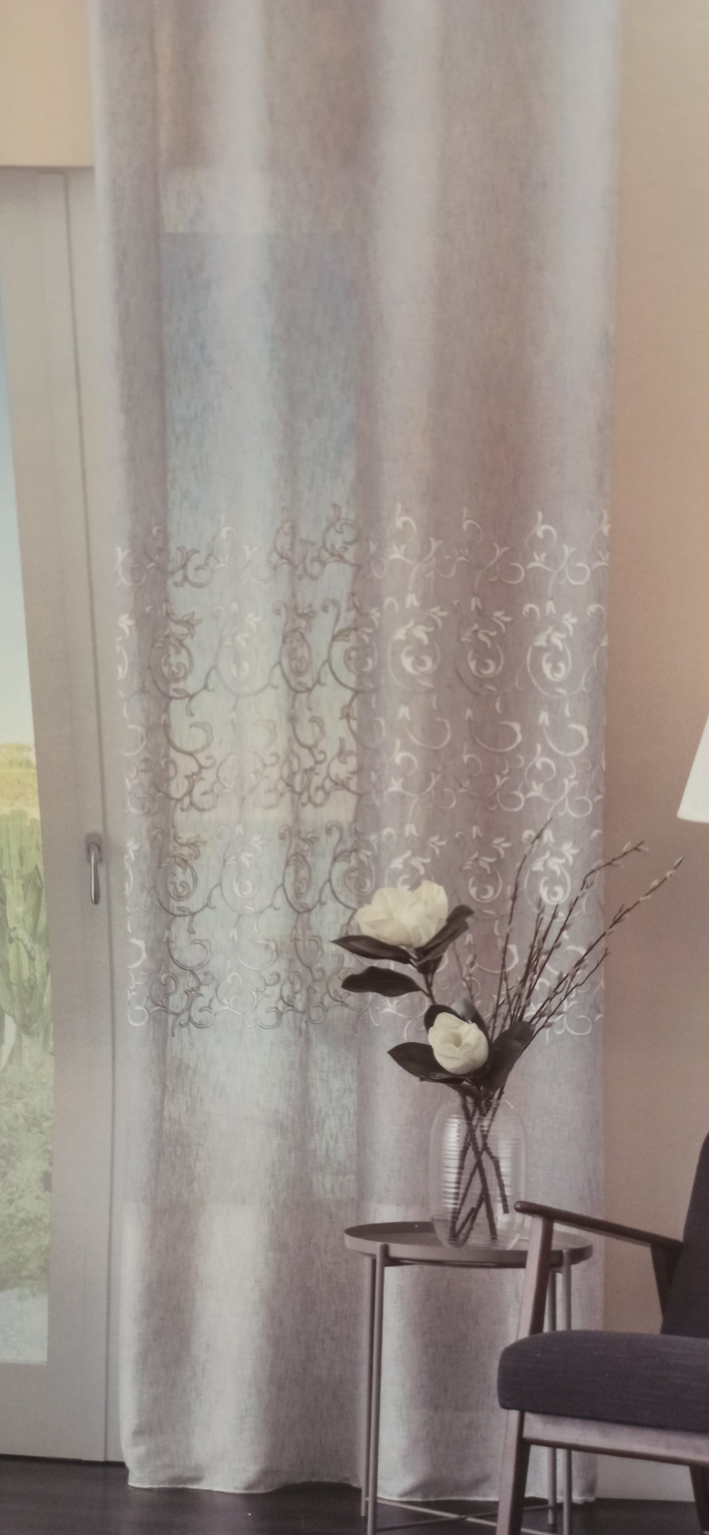 Tenda in poliestere ricamata 140x290 cm. Avorio