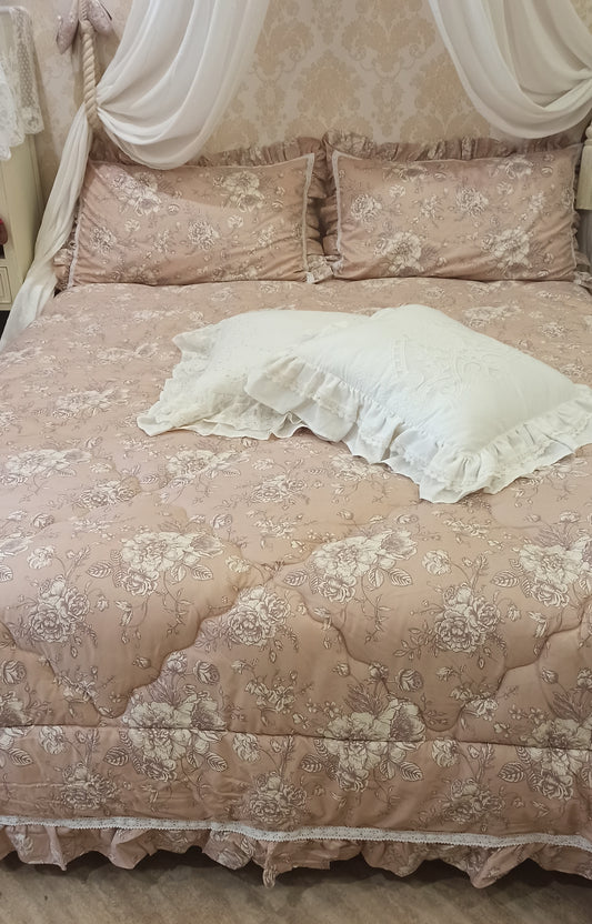 Trapunta matrimoniale invernale +2 copriguanciali Lovely Shabby rosa