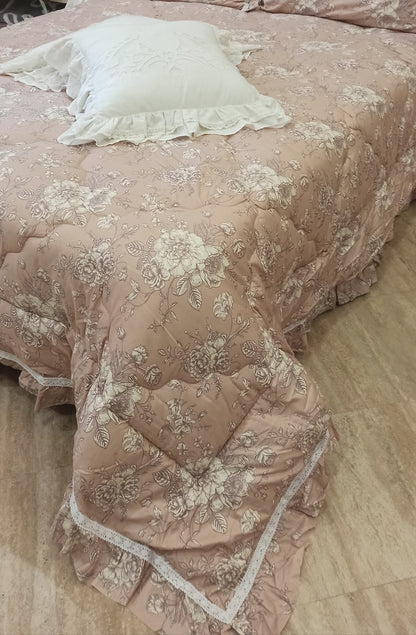 Trapunta matrimoniale invernale +2 copriguanciali Lovely Shabby rosa