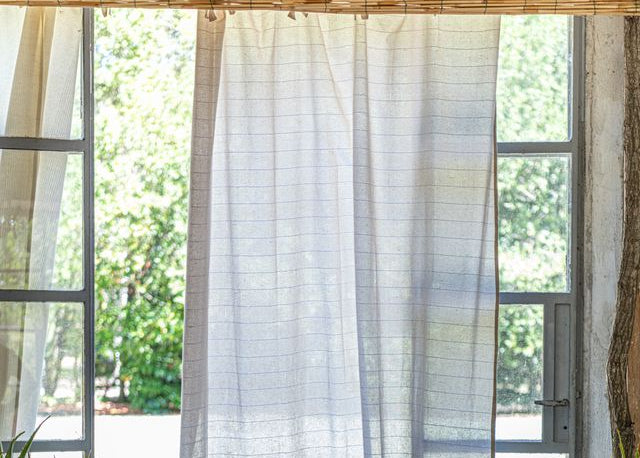 Coppia 2 Tende con lacci Blanc Mariclo Righe di Cotone 60×220 cm Naturale