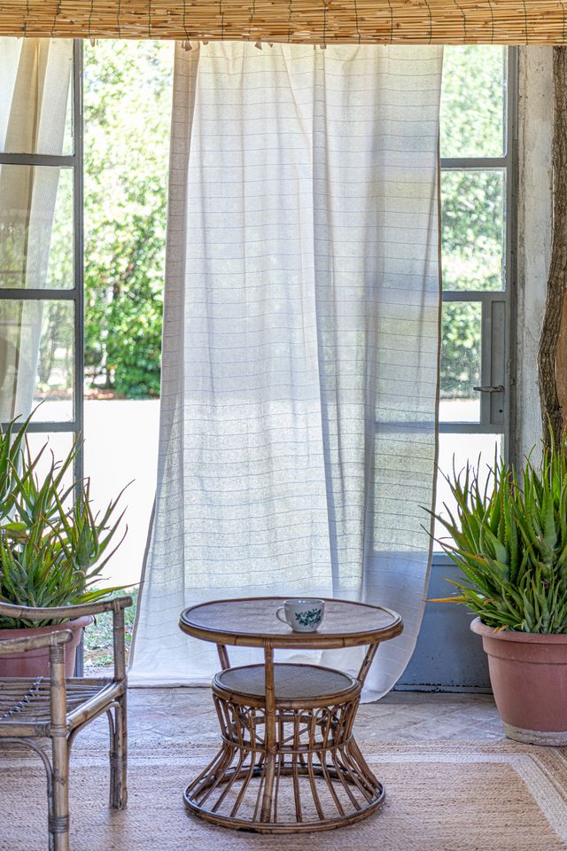 Coppia 2 Tende con lacci Blanc Mariclo Righe di Cotone 150x290 cm Naturale