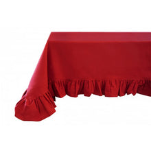 Carica l&#39;immagine nel visualizzatore di Gallery, Tovaglia o copritavola rosso in cotone con volant 160x260cm
