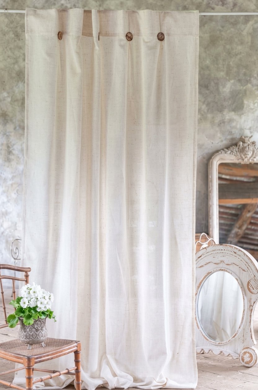 Tenda Shabby Chic Nuvola Blanc Mariclò con Bottoni e Passanti Nascosti