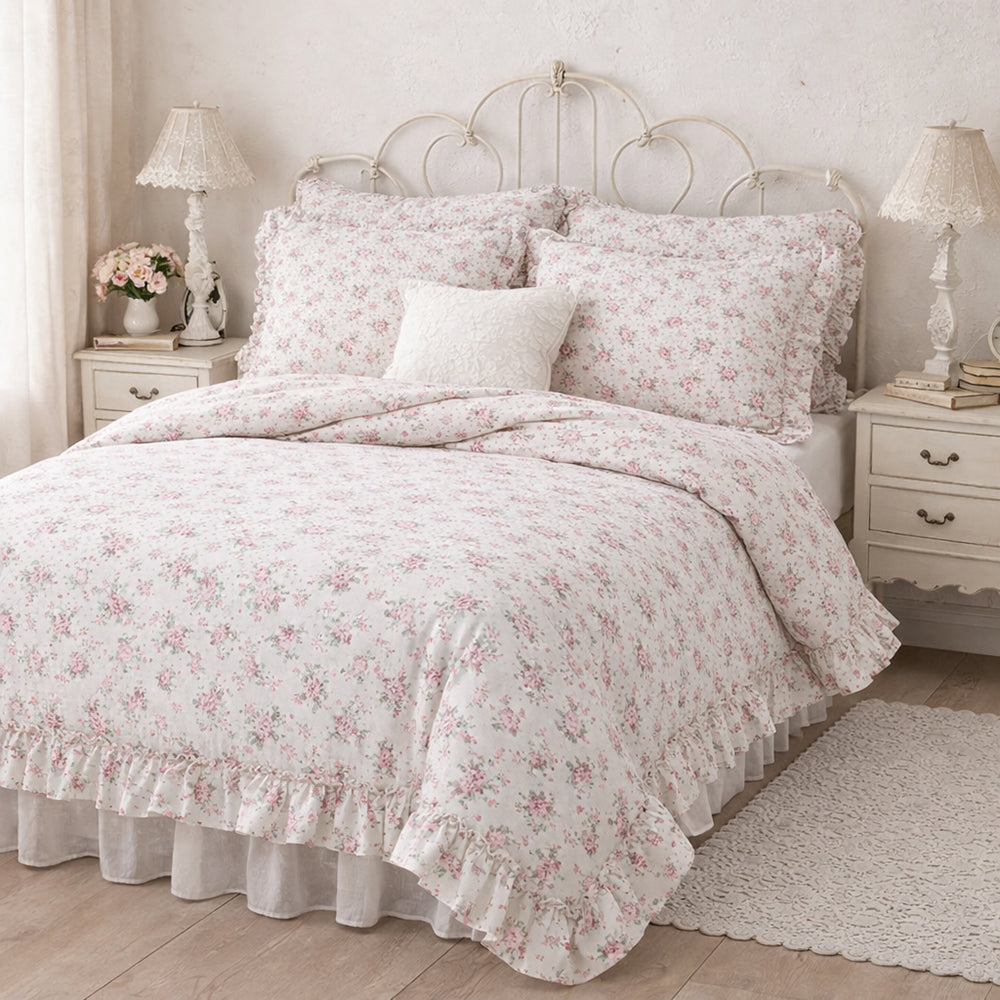 Blanc Mariclo trapuntina matrimoniale con volant serie Incanto Fiorito