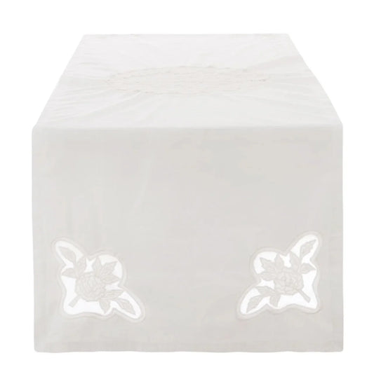 Runner ricamato bianco cotone e pizzo Blanc Mariclo'