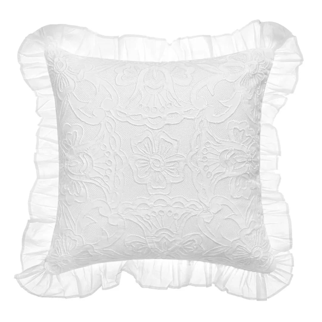 Cuscino quadrato bianco pizzo e volant Blanc Mariclo'
