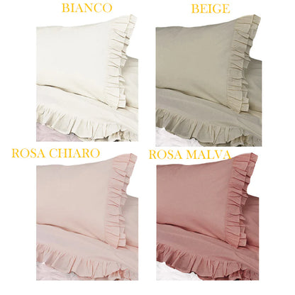Completo lenzuola matrimoniale  volant cotone L'atelier17 serie Brigitte 5 colori