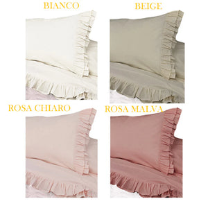 Completo lenzuola matrimoniale  volant cotone L'atelier17 serie Brigitte 5 colori