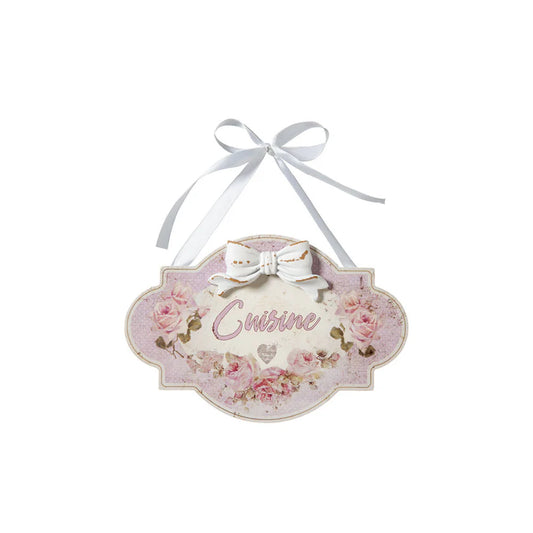 Targhetta cuisine rosa da appendere con fiocco in legno MDF