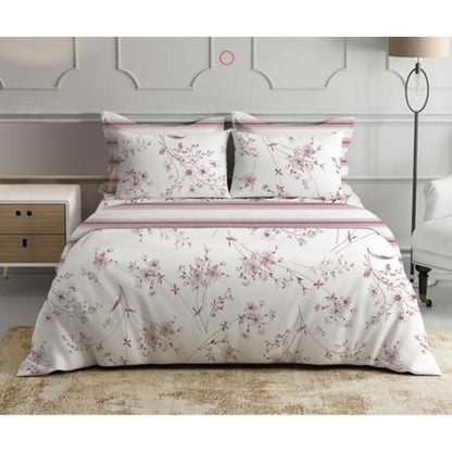 COMPLETO LENZUOLA MATRIMONIALE PERCALLE COTONE FIORELLINI ROSA