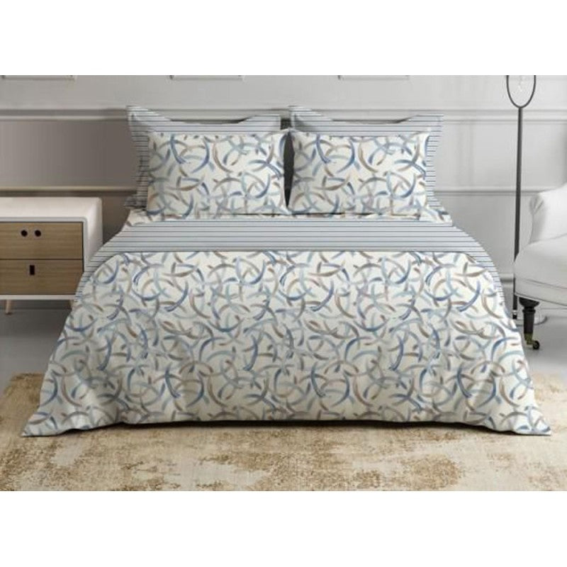 COMPLETO LENZUOLA MATRIMONIALE PERCALLE COTONE SEGNI AZZURRO