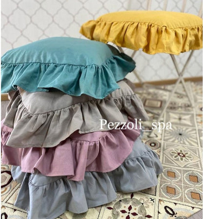 GRUPPO 4 CUSCINI SEDIA COTONE CON VOLANT 40x40cm.CON INTERNO MADE IN ITALY