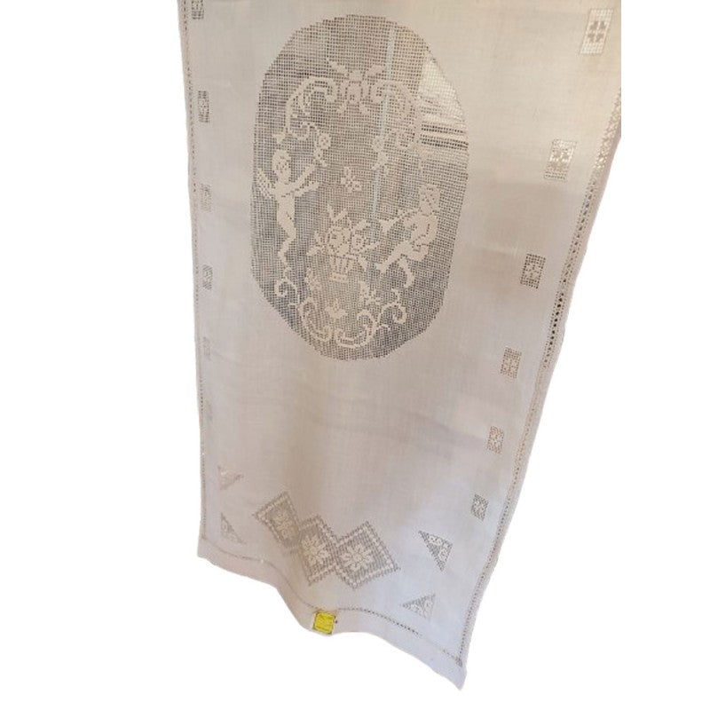 COPPIA TENDE 60x150 MISTO LINO RICAMO SFILATO SICILIANO ARTIGIANALE