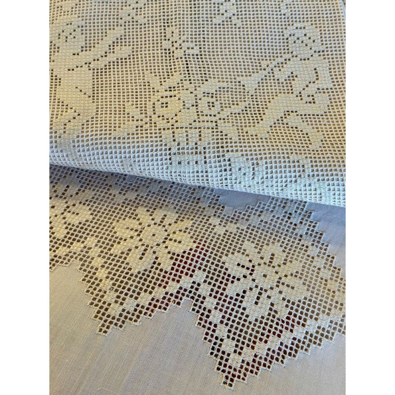 COPPIA TENDE 60x150 MISTO LINO RICAMO SFILATO SICILIANO ARTIGIANALE
