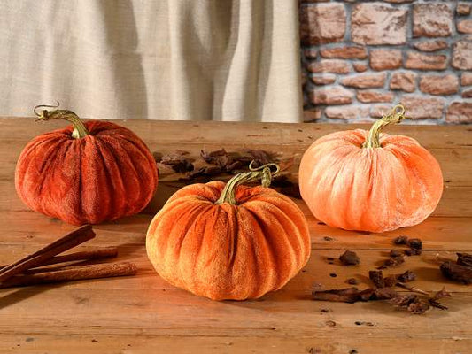 Zucca artificiale rifinita in velluto 3 pezzi