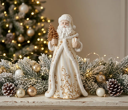 Babbo Natale in resina bianca e oro L'Arte di Nacchi