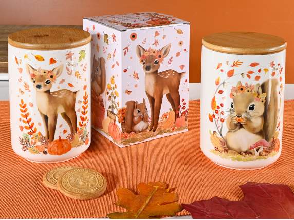 Barattolo alimentare in ceramica animaletti del bosco