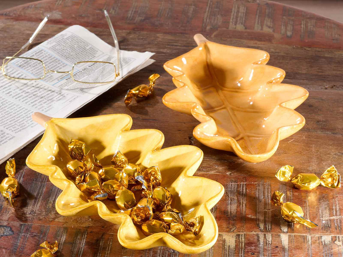 Piattino decorativo foglia di quercia autunnale in ceramica