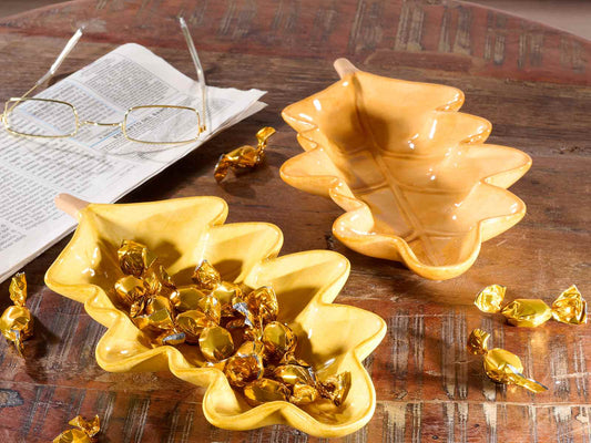 Piattino decorativo foglia di quercia autunnale in ceramica