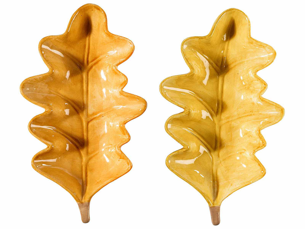 Piattino decorativo foglia di quercia autunnale in ceramica