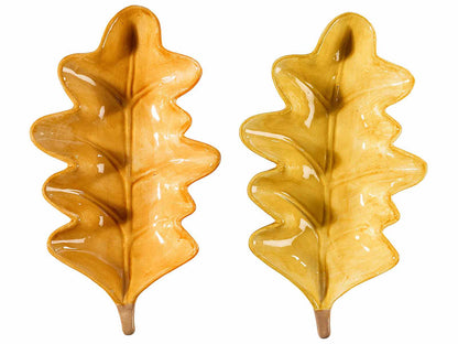 Piattino decorativo foglia di quercia autunnale in ceramica