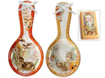 Poggiamestolo in ceramica con fiocco animaletti del bosco