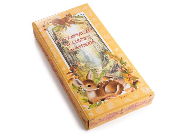 Poggiamestolo in ceramica con fiocco animaletti del bosco