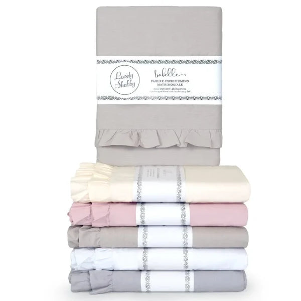 Completo lenzuola in cotone matrimoniale con rouche