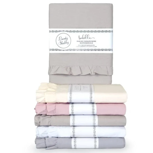 Completo lenzuola in cotone matrimoniale con rouche