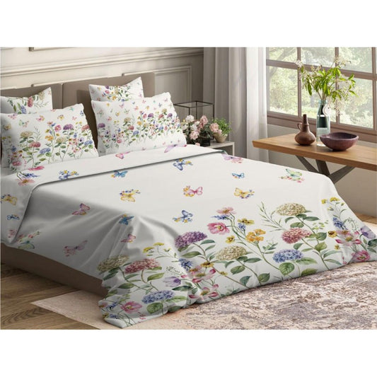 Lenzuola copriletto mtrimoniale cotone disegno digitale fiori e farfalle