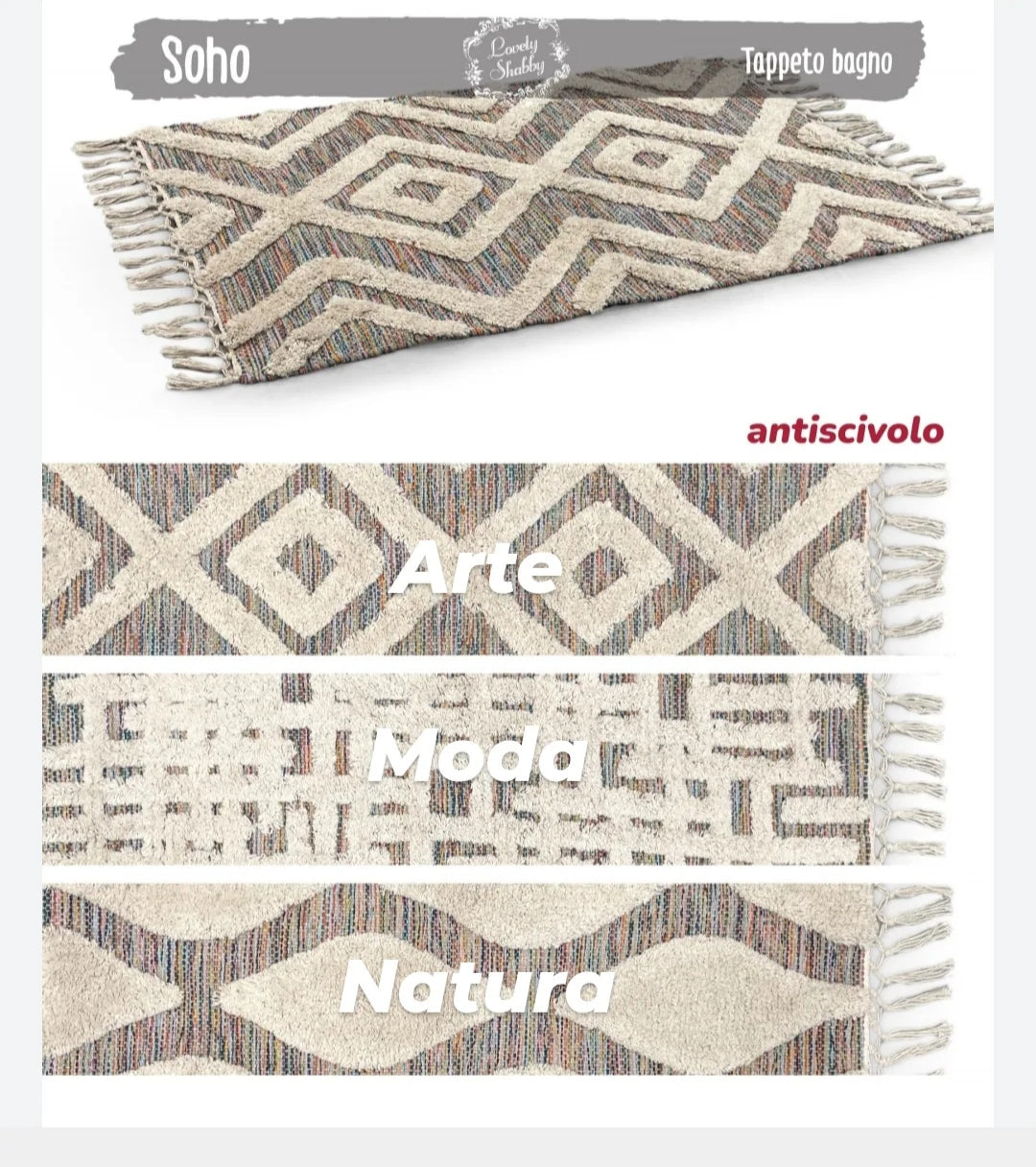 Tappeto bagno o cucina Lovely shabby serie Soho antiscivolo 55X110 cm