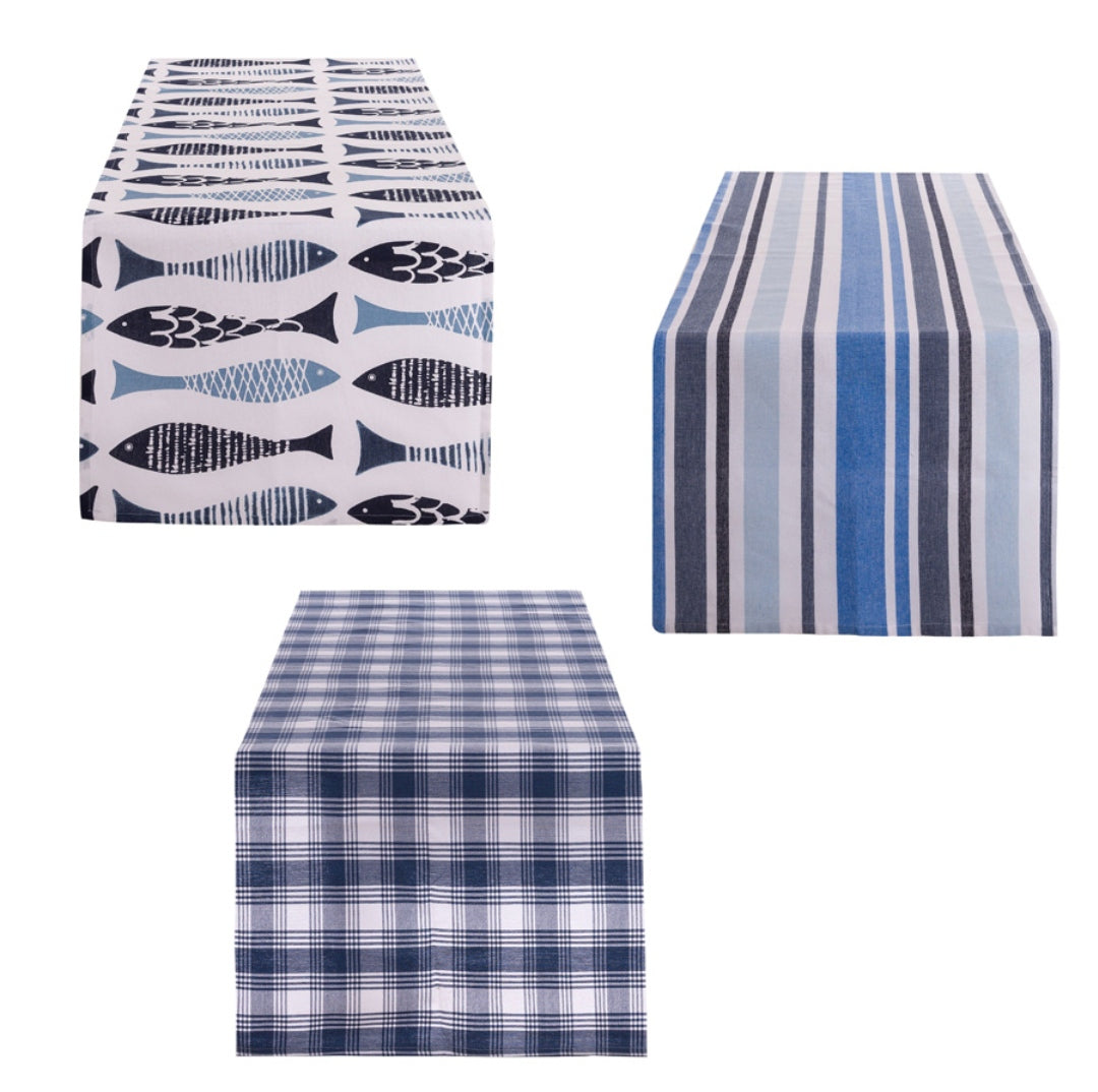 Blanc Mariclò Runner in misto cotone "Pesci tra le righe" 45x140 cm