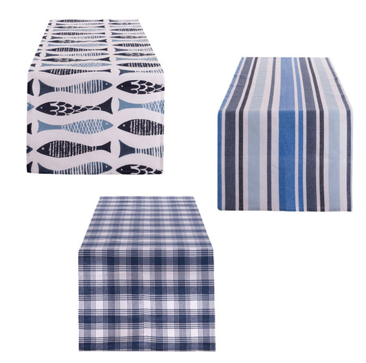 Blanc Mariclò Runner in misto cotone "Pesci tra le righe" 45x140 cm