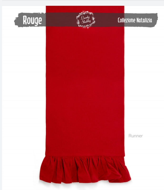 Runner rosso natalizio con volant cotone