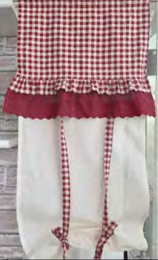 Coppia 2 Tende portafinestra Quadretti con Volant e Pizzo Stile Country Chic 60 x 240 cm