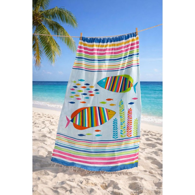 TELO MARE PAREO FOUTA 100X200CM PESCI COLORATI