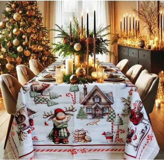 Tovaglia natalizia in cotone – 140 × 245 cm – 12 posti