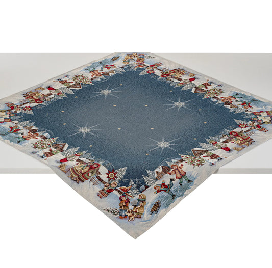 Tovaglia CHILDREN IN THE SNOW, tessuto Gobelin Jacquard, 100x100 cm Hesta