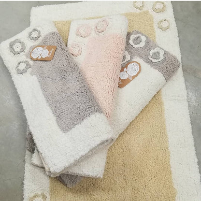 TAPPETO BAGNO RETTANGOLARE SHABBY CHIC SPUGNA COTONE 50x80cm. 3 varianti