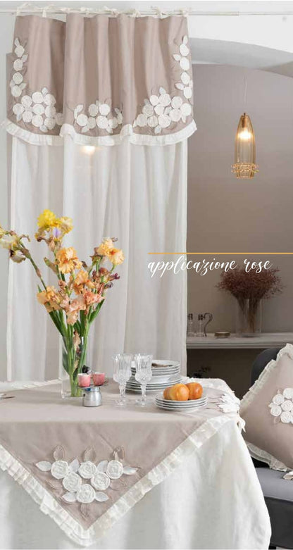 Mantovana in cotone con rose applicate L'Atelier17 serie Baba' shabby chic