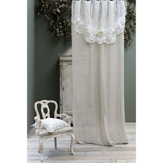 Tenda tendone in lino con mantovana e fiori Blanc Mariclò