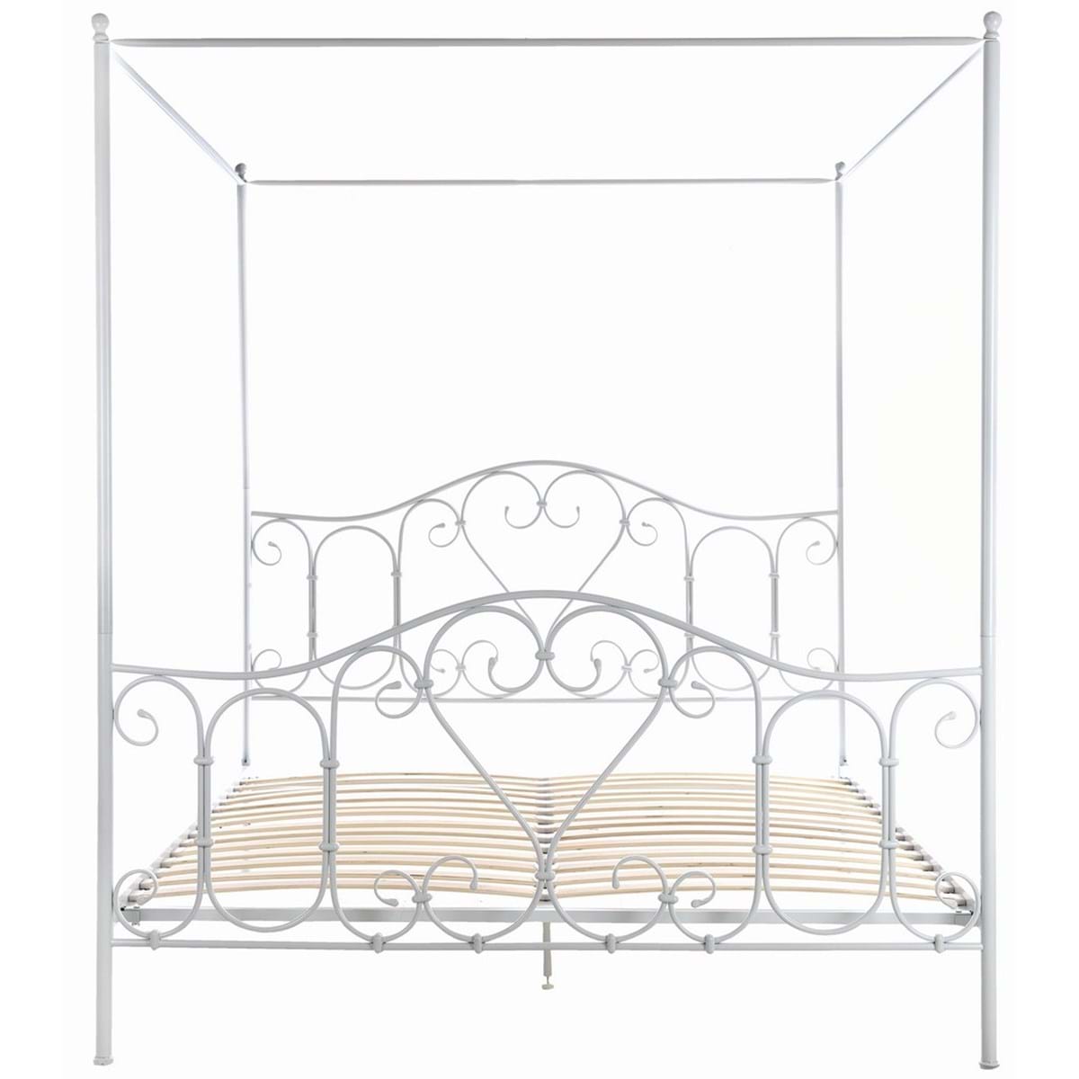 LETTO MATRIMONIALE CON BALDACCHINO FERRO BATTUTO BIANCO BLANC MARICLO'
