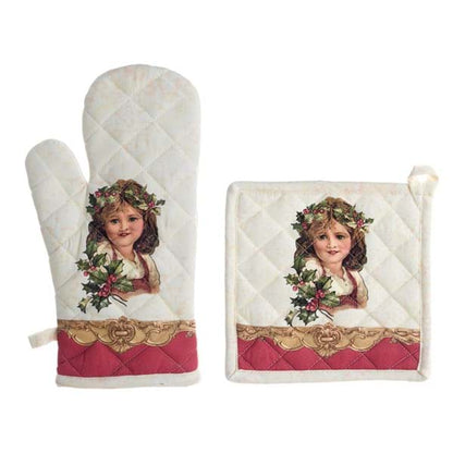 Set guanto da forno + presina Blanc Mariclo' serie C'era una volta... Natale