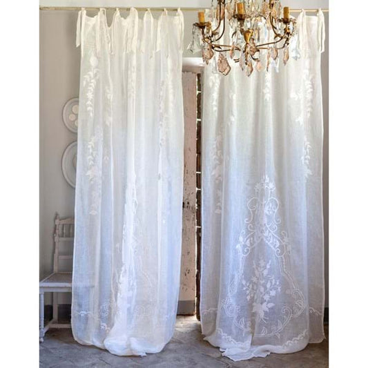 Tenda in lino con ricami in rilievo “Arpeggio” Blanc MariClò 140x290cm.