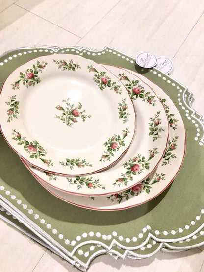 SERVIZIO PIATTI ROMANTICO CERAMICA BLANC MARICLO' MOSS ROSE 18 PEZZI BIANCO