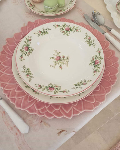 SERVIZIO PIATTI ROMANTICO CERAMICA BLANC MARICLO' MOSS ROSE 18 PEZZI BIANCO