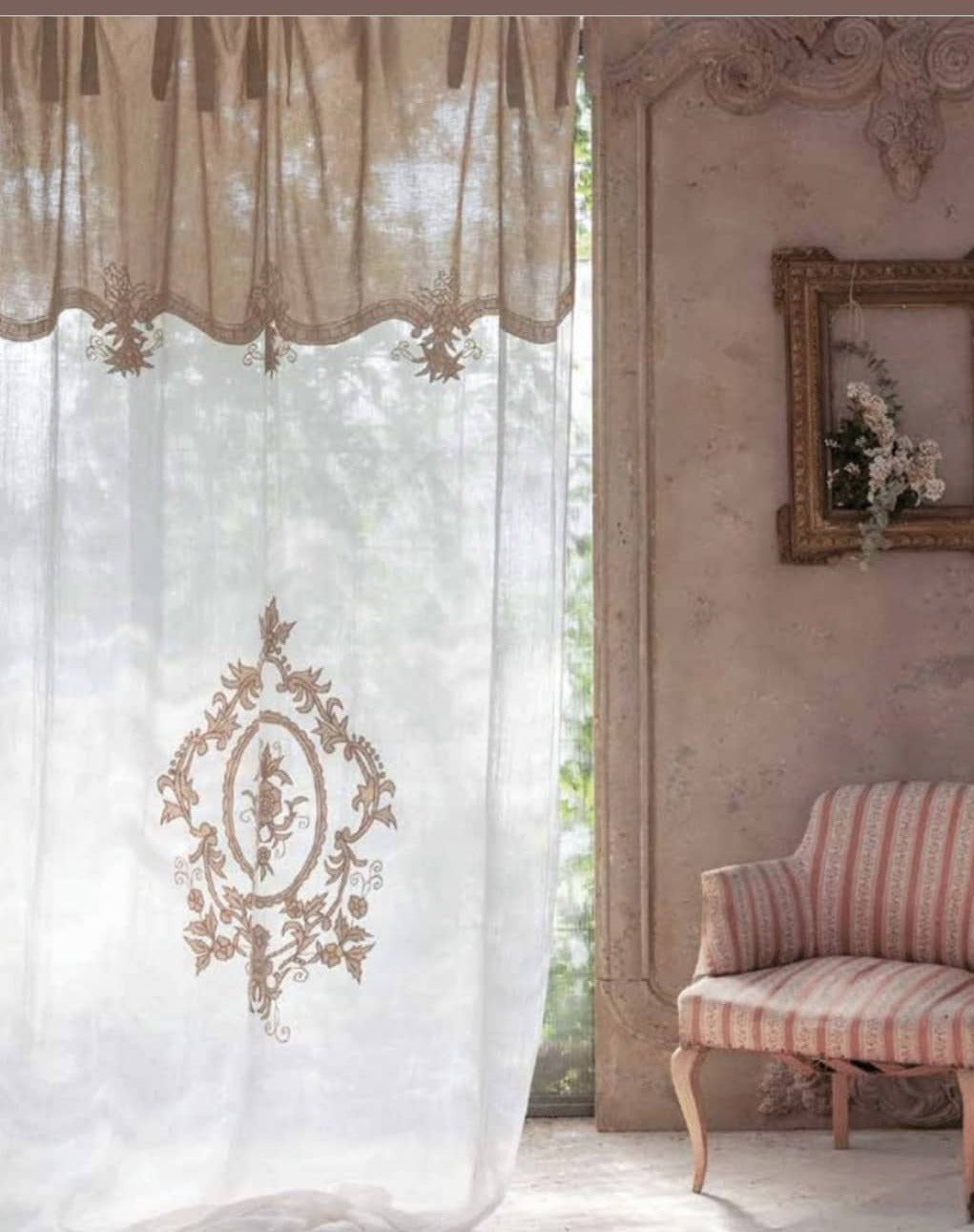 TENDA  BLANC MARICLO' BOUQUET PURO LINO 140X300h.