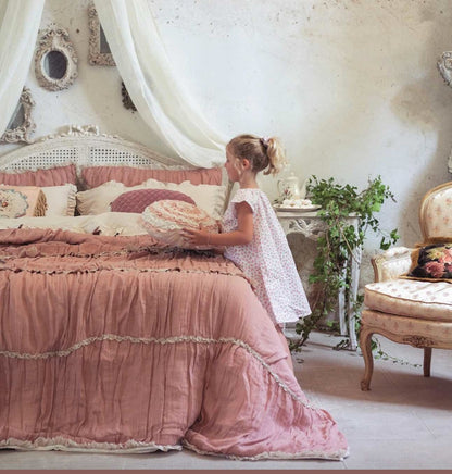 Coppia Copriguanciale in Lino Shabby Chic Blanc Mariclo' Serie Sentimento - Colore Rosa
