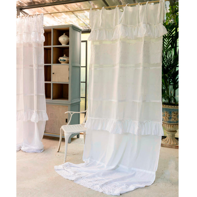 Tenda in Cotone Shabby Chic con Pizzo 140x290 Colore Bianco