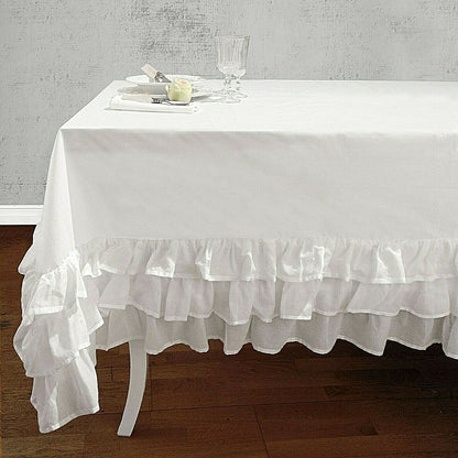 TOVAGLIA O COPRITAVOLO CON BALZE COLORE BIANCO PURO COTONE 150X220cm.